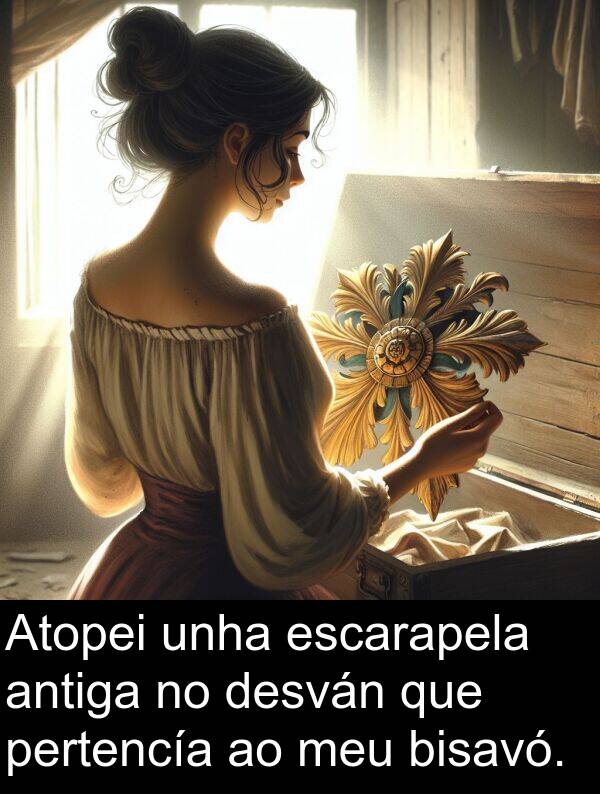 escarapela: Atopei unha escarapela antiga no desván que pertencía ao meu bisavó.