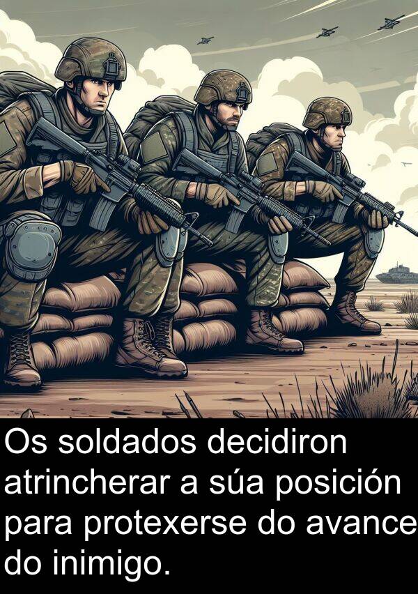 posición: Os soldados decidiron atrincherar a súa posición para protexerse do avance do inimigo.