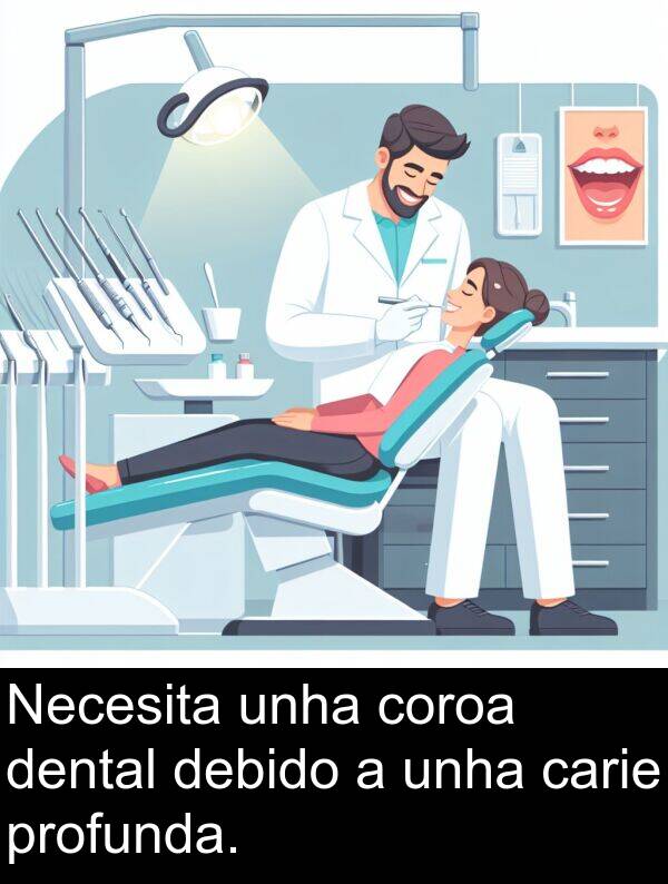 coroa: Necesita unha coroa dental debido a unha carie profunda.
