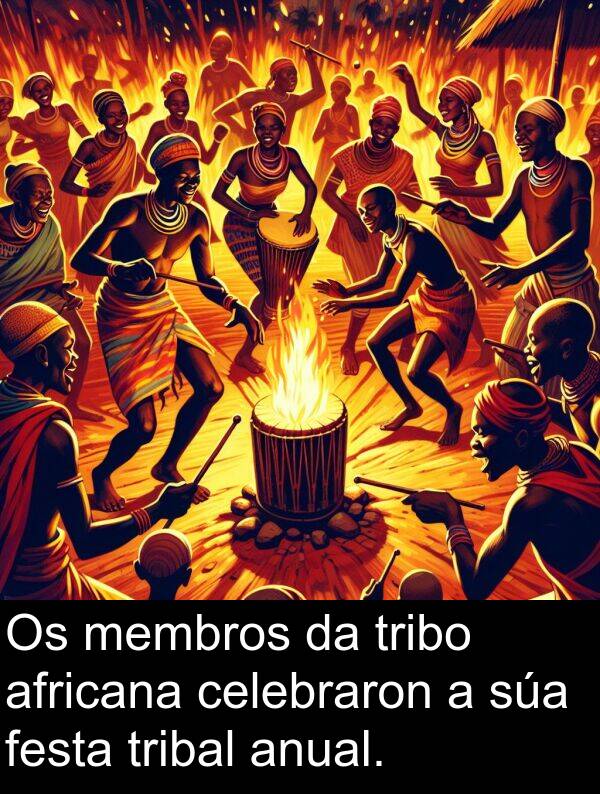 tribal: Os membros da tribo africana celebraron a súa festa tribal anual.