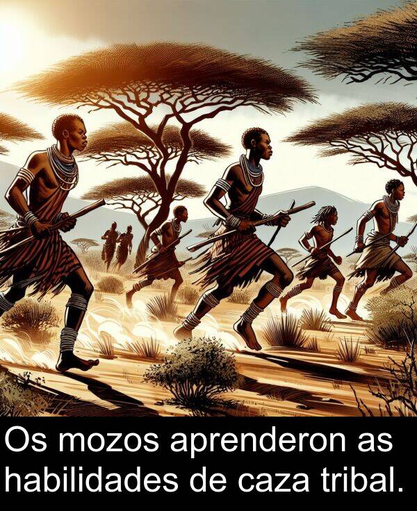 caza: Os mozos aprenderon as habilidades de caza tribal.