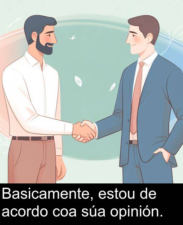 estou: Basicamente, estou de acordo coa súa opinión.