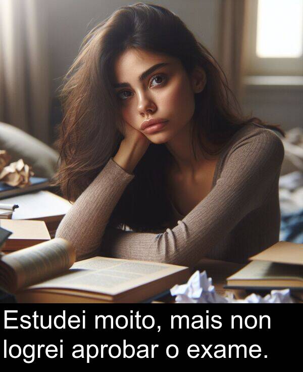 exame: Estudei moito, mais non logrei aprobar o exame.