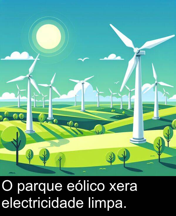 eólico: O parque eólico xera electricidade limpa.