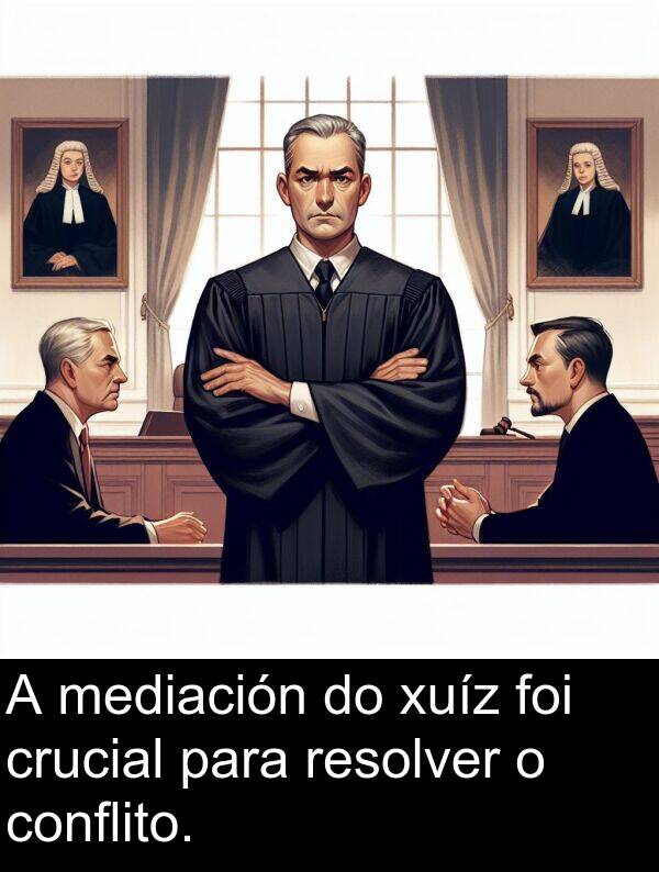 mediación: A mediación do xuíz foi crucial para resolver o conflito.