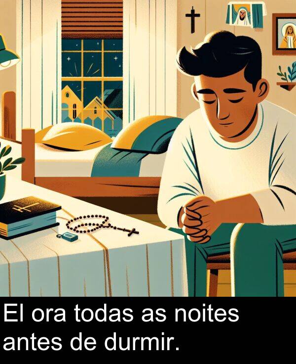 durmir: El ora todas as noites antes de durmir.
