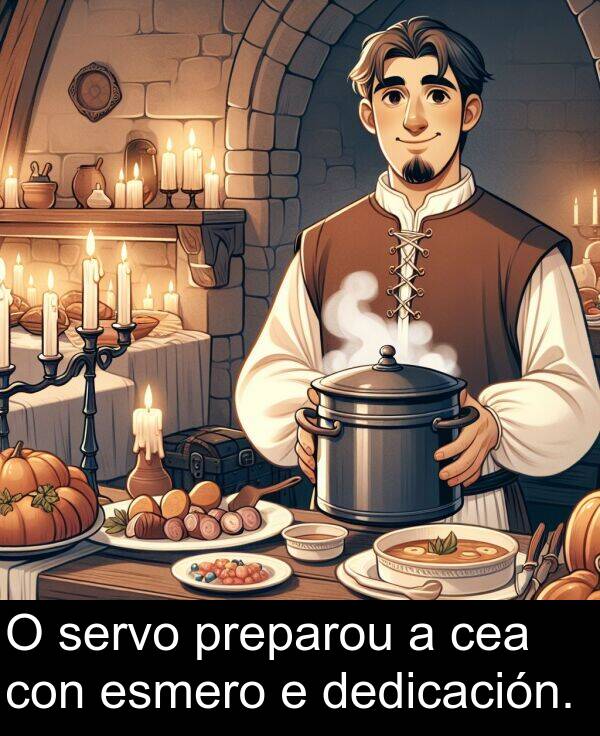 esmero: O servo preparou a cea con esmero e dedicación.