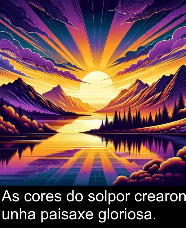 cores: As cores do solpor crearon unha paisaxe gloriosa.
