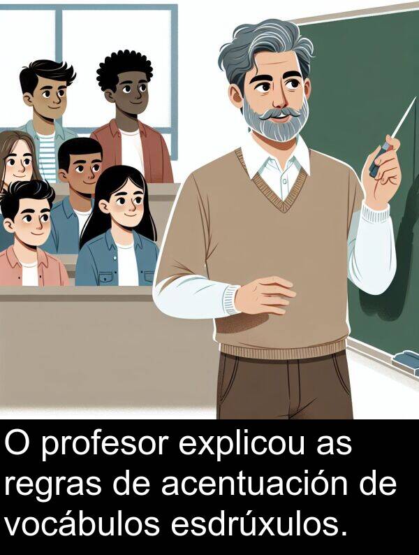regras: O profesor explicou as regras de acentuación de vocábulos esdrúxulos.