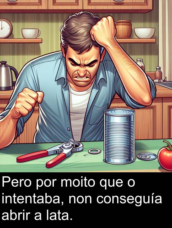 abrir: Pero por moito que o intentaba, non conseguía abrir a lata.