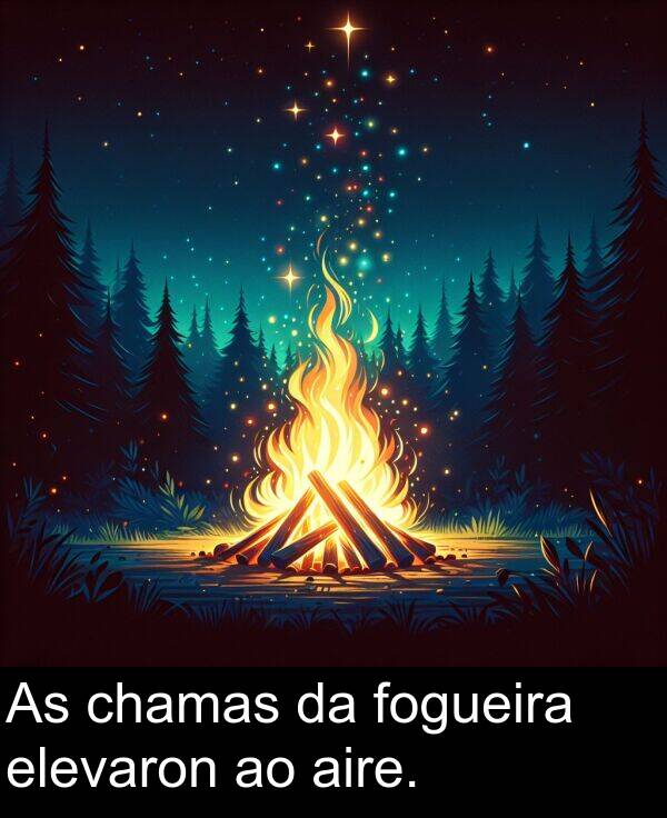 aire: As chamas da fogueira elevaron ao aire.
