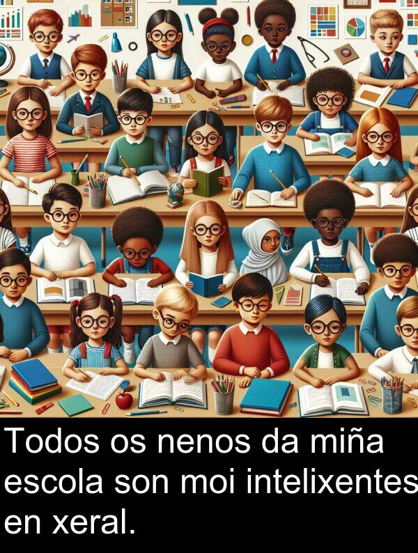 escola: Todos os nenos da miña escola son moi intelixentes en xeral.