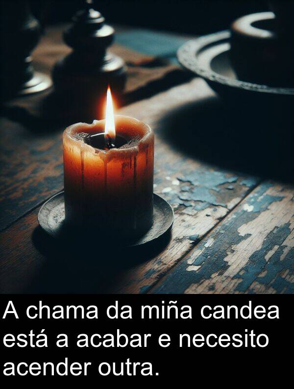 acender: A chama da miña candea está a acabar e necesito acender outra.