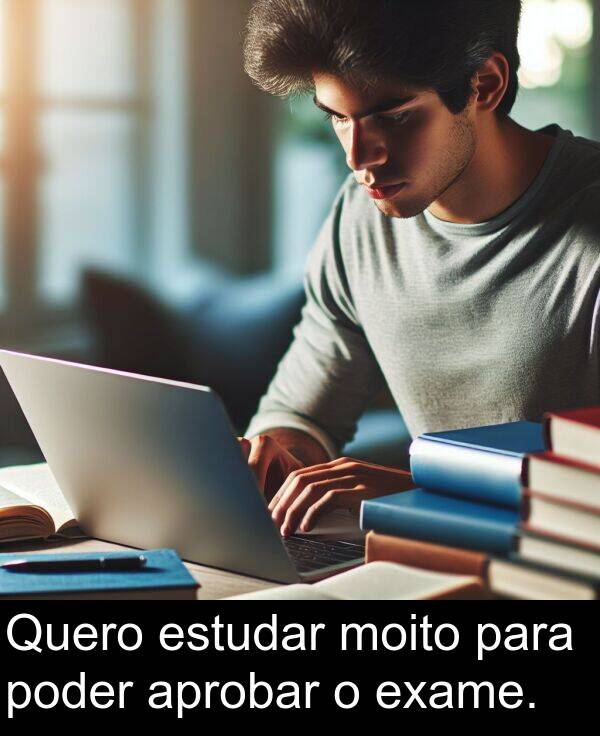 estudar: Quero estudar moito para poder aprobar o exame.