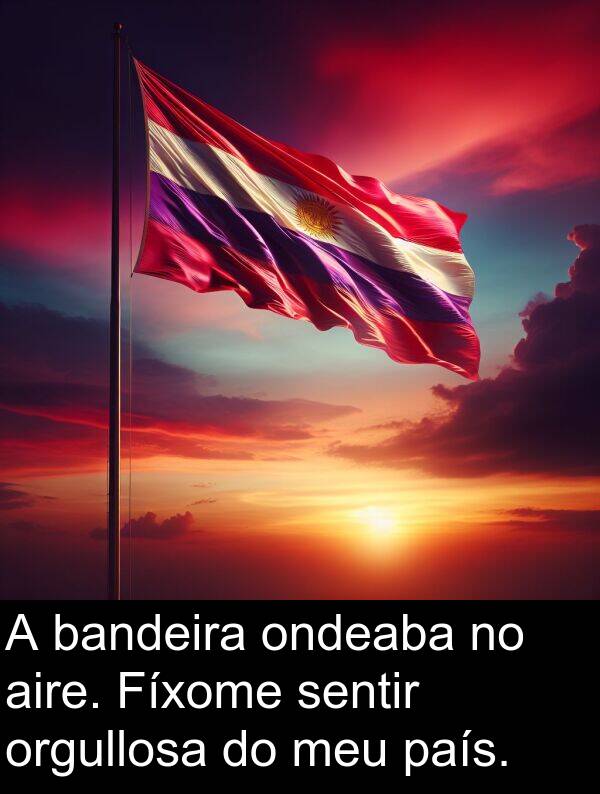 aire: A bandeira ondeaba no aire. Fíxome sentir orgullosa do meu país.