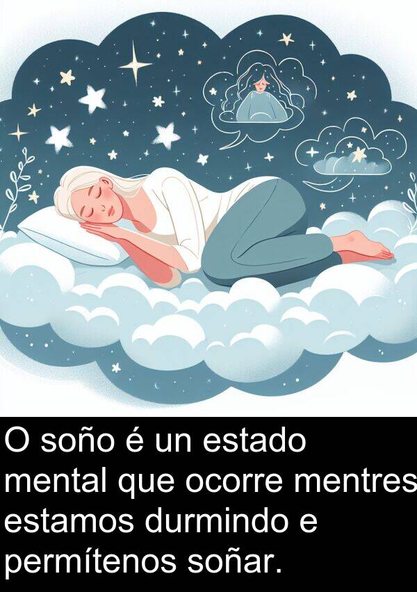 soñar: O soño é un estado mental que ocorre mentres estamos durmindo e permítenos soñar.