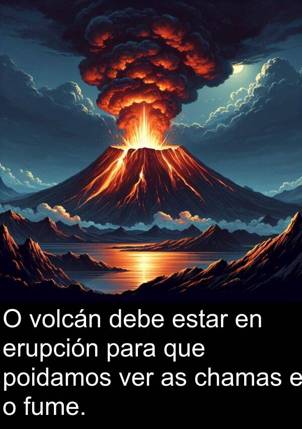 fume: O volcán debe estar en erupción para que poidamos ver as chamas e o fume.