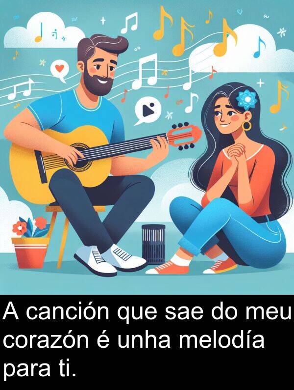 ti: A canción que sae do meu corazón é unha melodía para ti.