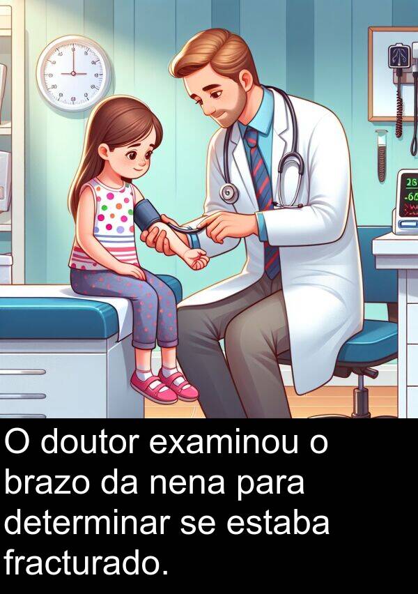 fracturado: O doutor examinou o brazo da nena para determinar se estaba fracturado.