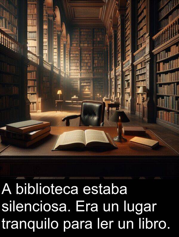 tranquilo: A biblioteca estaba silenciosa. Era un lugar tranquilo para ler un libro.