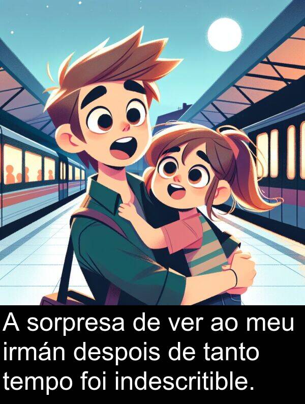 sorpresa: A sorpresa de ver ao meu irmán despois de tanto tempo foi indescritible.