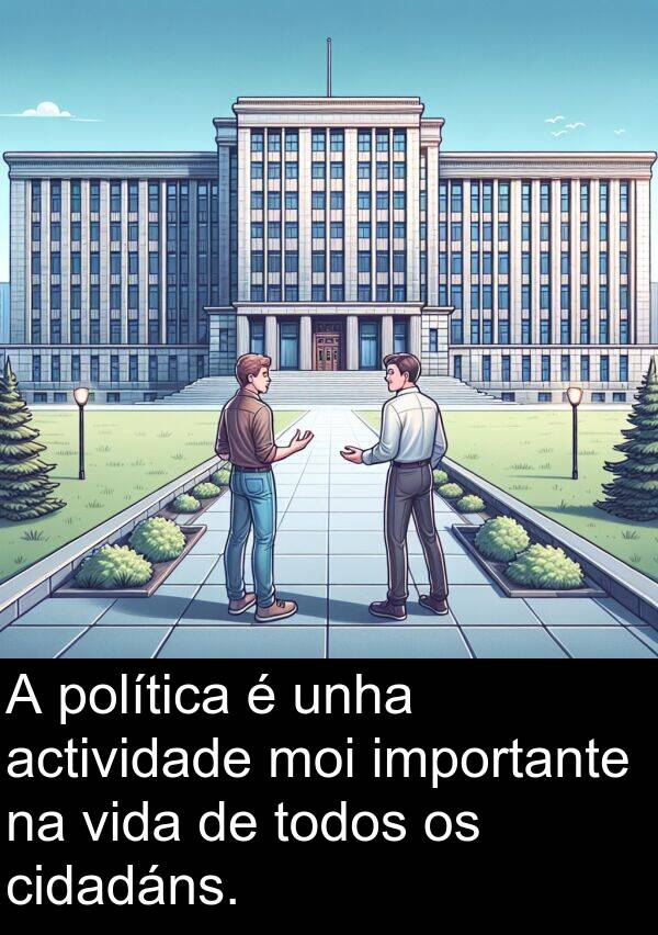 política: A política é unha actividade moi importante na vida de todos os cidadáns.