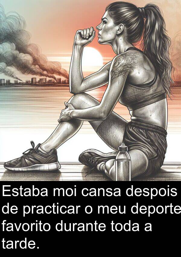 tarde: Estaba moi cansa despois de practicar o meu deporte favorito durante toda a tarde.