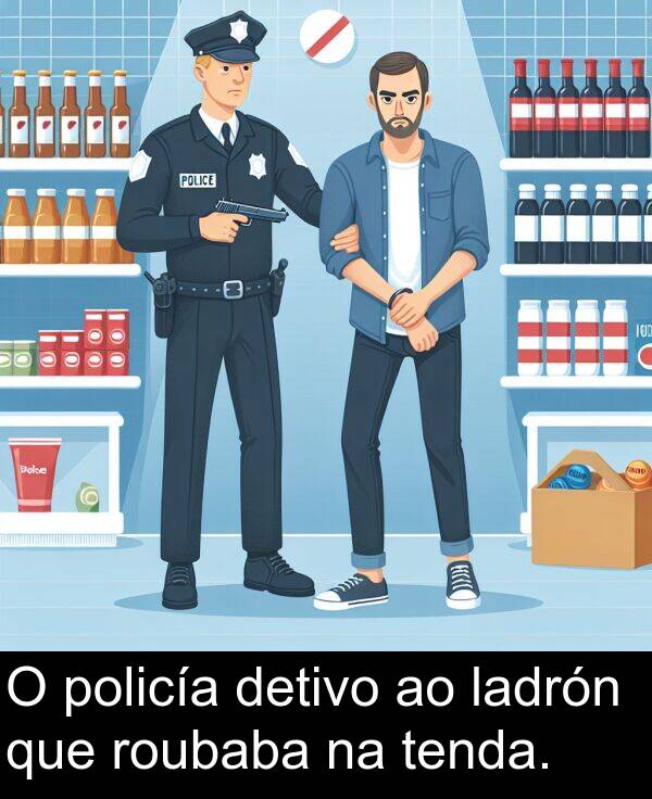 roubaba: O policía detivo ao ladrón que roubaba na tenda.