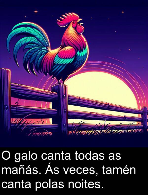 veces: O galo canta todas as mañás. Ás veces, tamén canta polas noites.