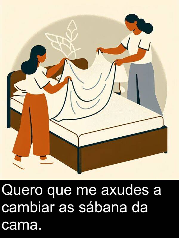 cambiar: Quero que me axudes a cambiar as sábana da cama.