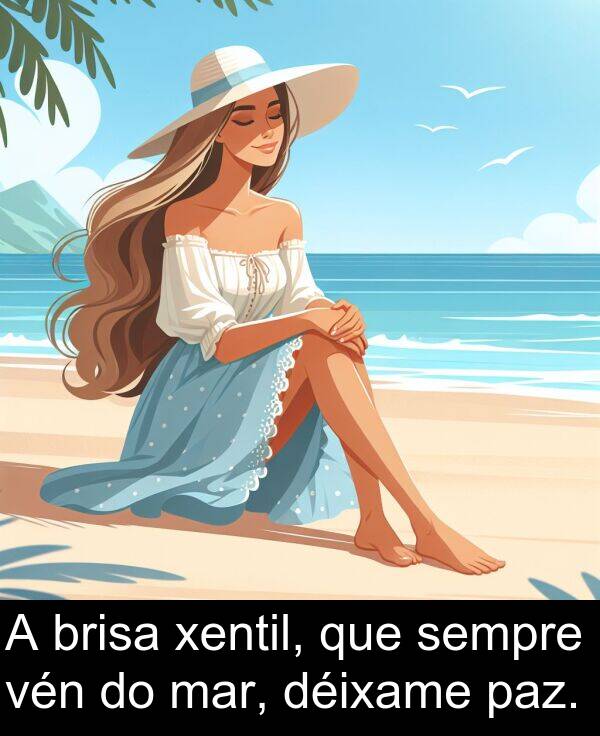 mar: A brisa xentil, que sempre vén do mar, déixame paz.