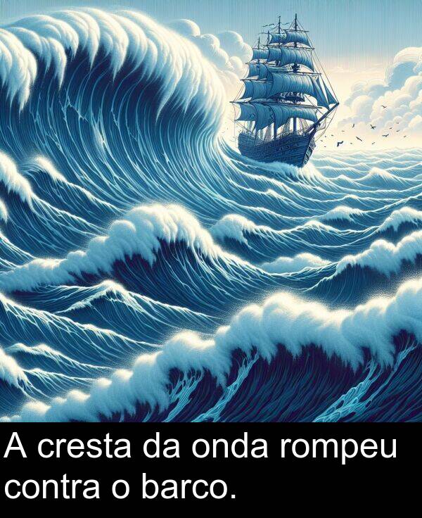 contra: A cresta da onda rompeu contra o barco.