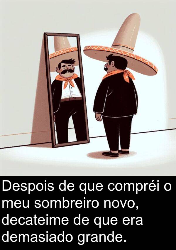 grande: Despois de que compréi o meu sombreiro novo, decateime de que era demasiado grande.