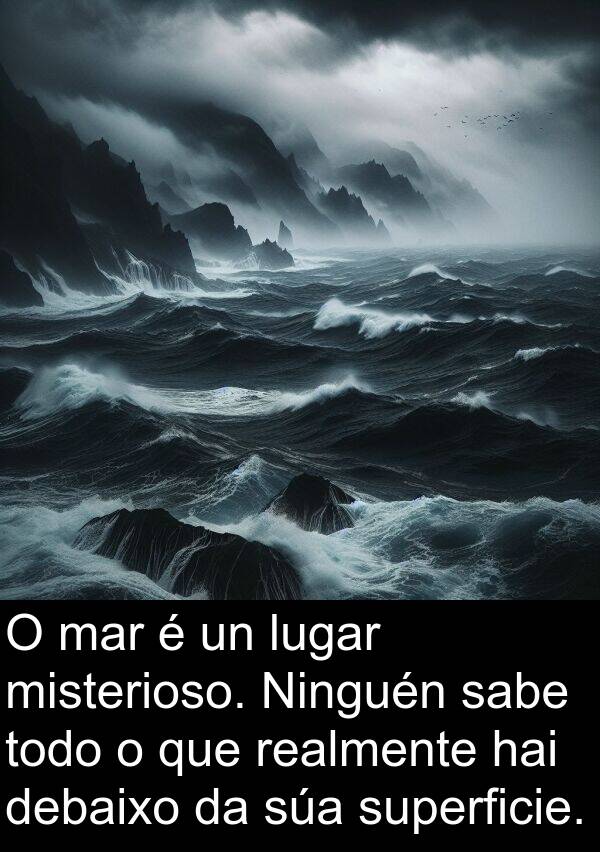 realmente: O mar é un lugar misterioso. Ninguén sabe todo o que realmente hai debaixo da súa superficie.