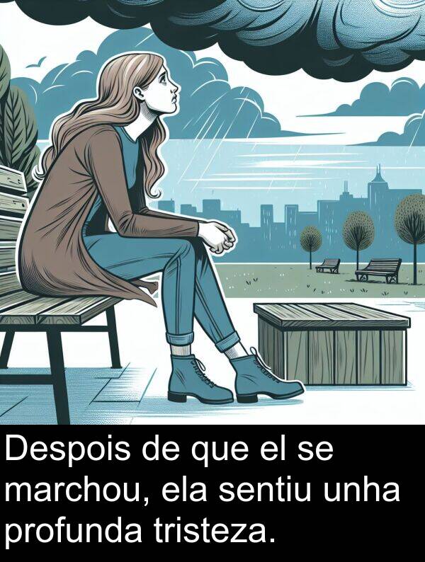 ela: Despois de que el se marchou, ela sentiu unha profunda tristeza.