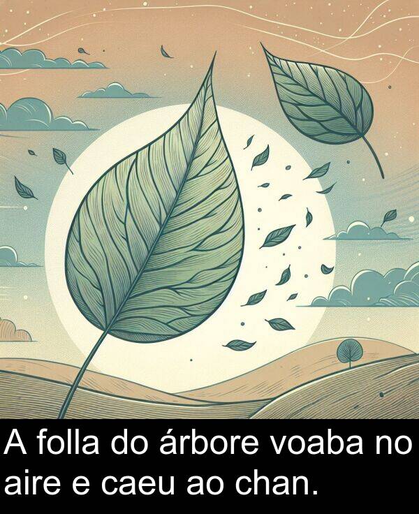 aire: A folla do árbore voaba no aire e caeu ao chan.