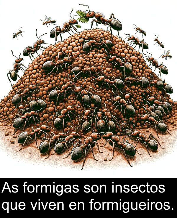 formigueiros: As formigas son insectos que viven en formigueiros.