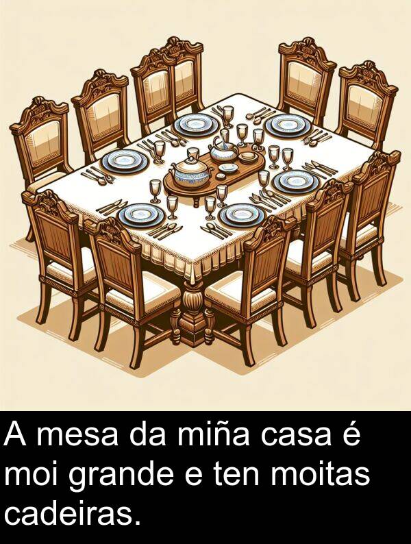 grande: A mesa da miña casa é moi grande e ten moitas cadeiras.
