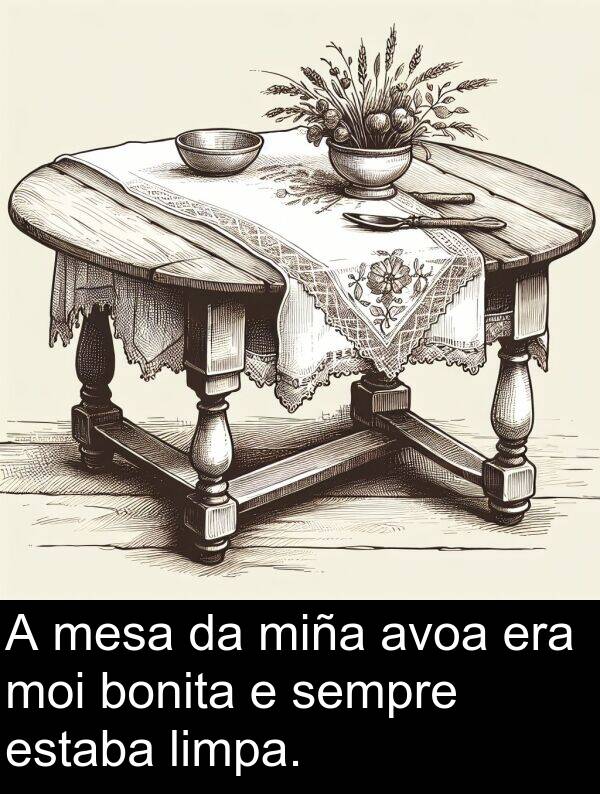 mesa: A mesa da miña avoa era moi bonita e sempre estaba limpa.