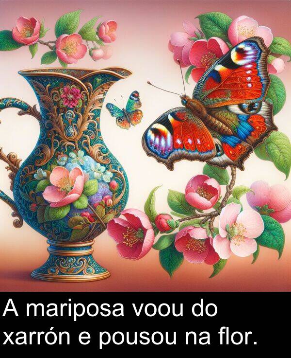 flor: A mariposa voou do xarrón e pousou na flor.