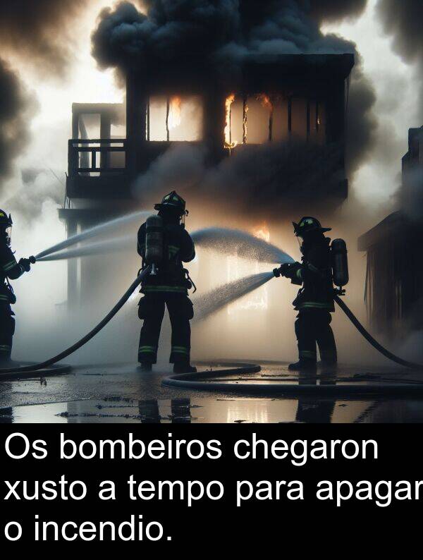 tempo: Os bombeiros chegaron xusto a tempo para apagar o incendio.