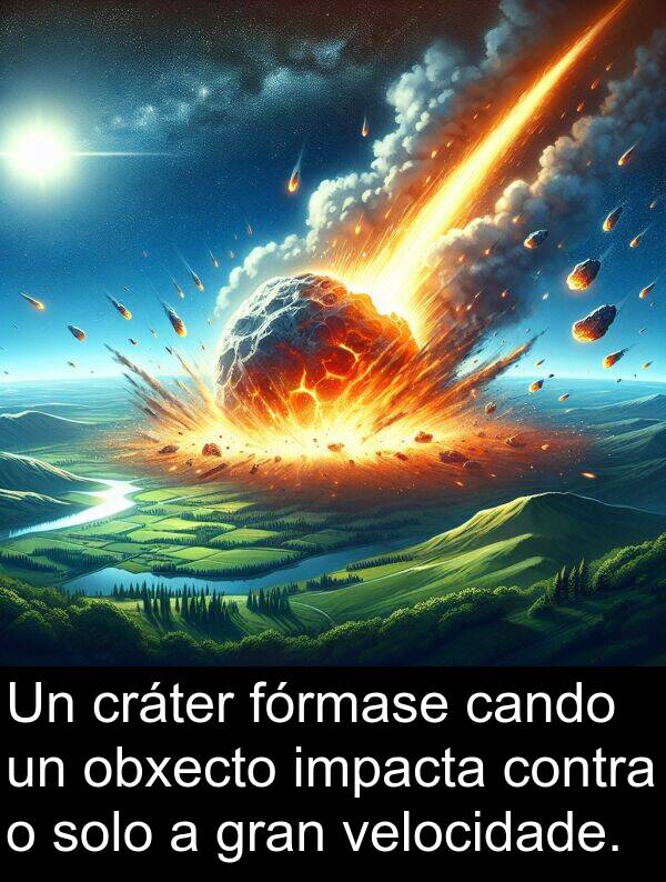 obxecto: Un cráter fórmase cando un obxecto impacta contra o solo a gran velocidade.