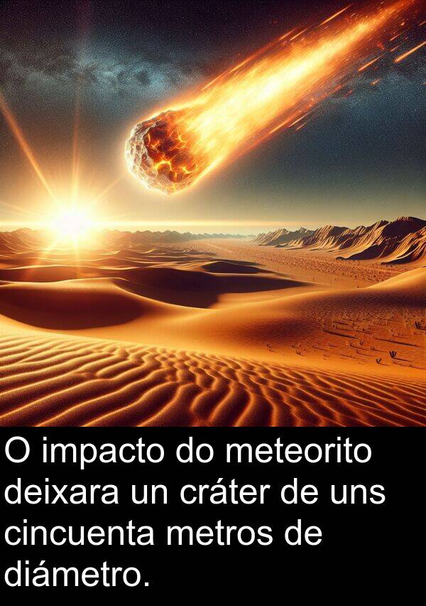 cráter: O impacto do meteorito deixara un cráter de uns cincuenta metros de diámetro.