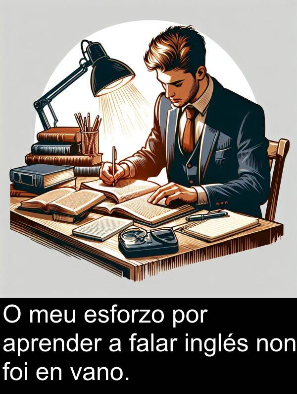 esforzo: O meu esforzo por aprender a falar inglés non foi en vano.