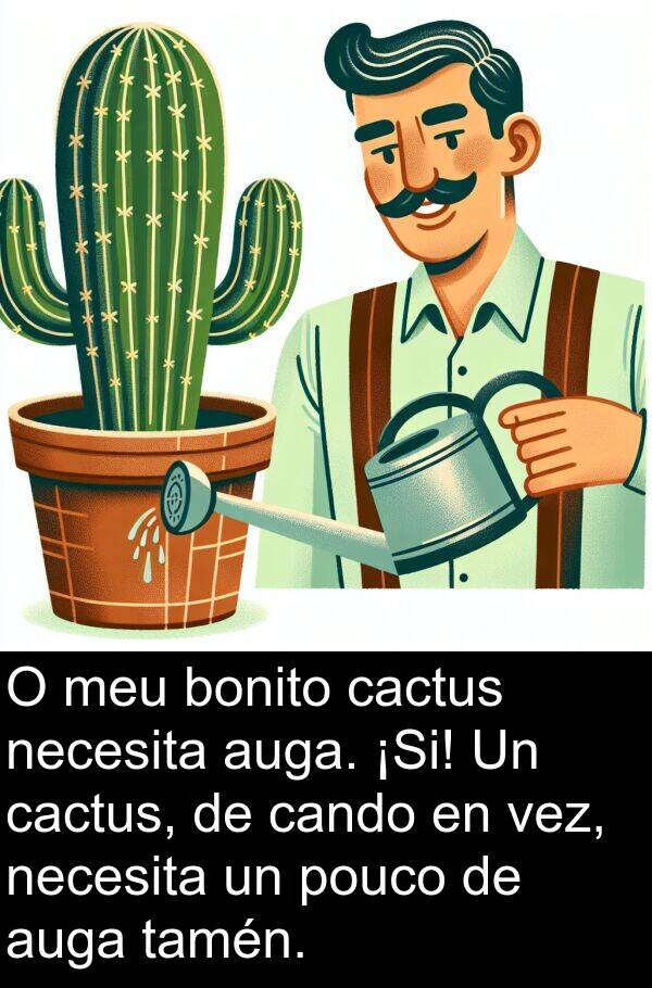 vez: O meu bonito cactus necesita auga. ¡Si! Un cactus, de cando en vez, necesita un pouco de auga tamén.