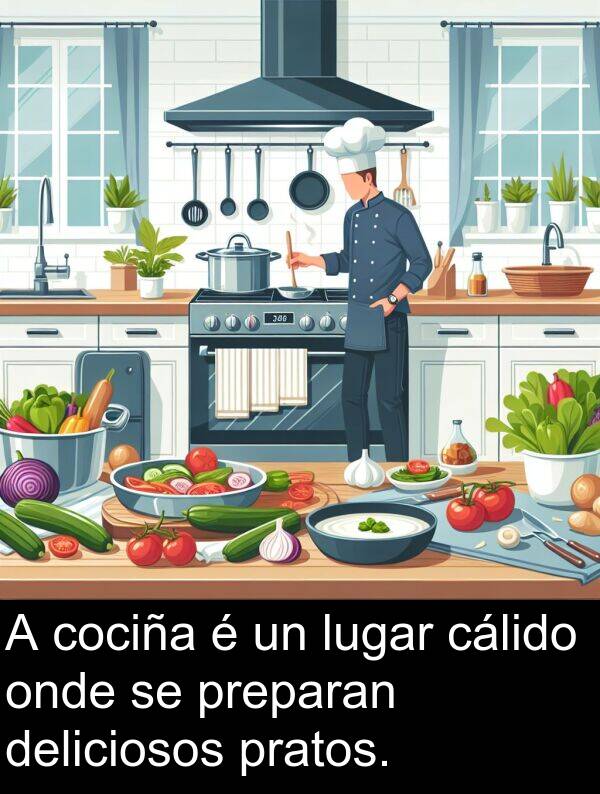 cociña: A cociña é un lugar cálido onde se preparan deliciosos pratos.
