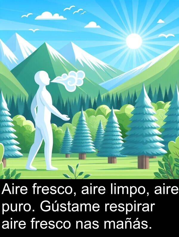 aire: Aire fresco, aire limpo, aire puro. Gústame respirar aire fresco nas mañás.