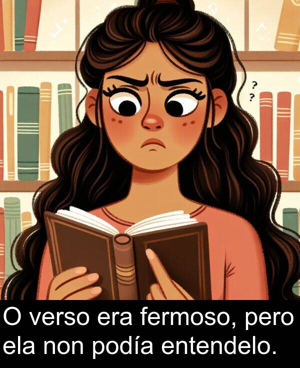 verso: O verso era fermoso, pero ela non podía entendelo.