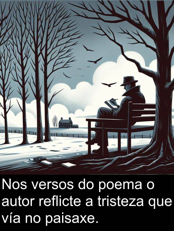 reflicte: Nos versos do poema o autor reflicte a tristeza que vía no paisaxe.