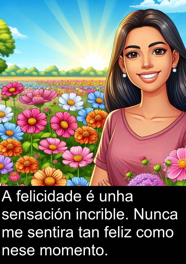 momento: A felicidade é unha sensación incrible. Nunca me sentira tan feliz como nese momento.